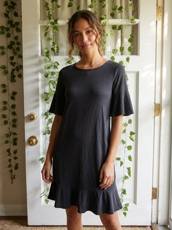 Anthropologie Dresses & Skirts - Anthropologie Black Ruffle-Hem Short Sleeve Dress
